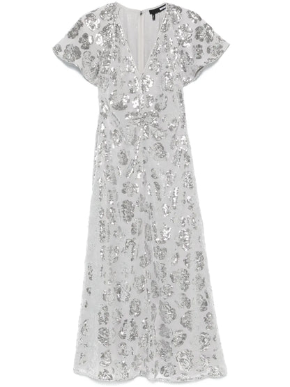 Sequin-Embellished Chiffon Midi Dress