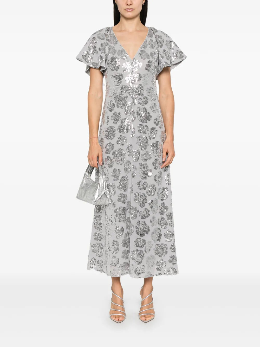 Sequin-Embellished Chiffon Midi Dress