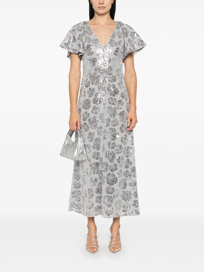 Sequin-Embellished Chiffon Midi Dress