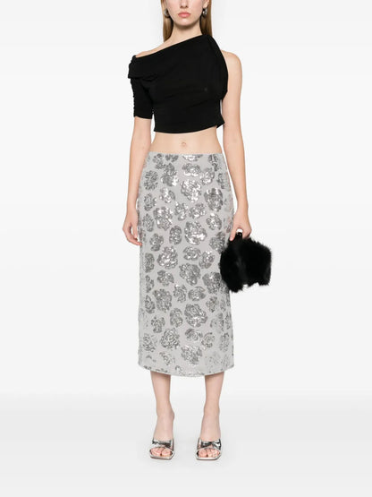Sequin Chiffon Midi Skirt