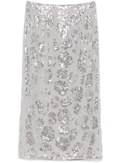 Sequin Chiffon Midi Skirt