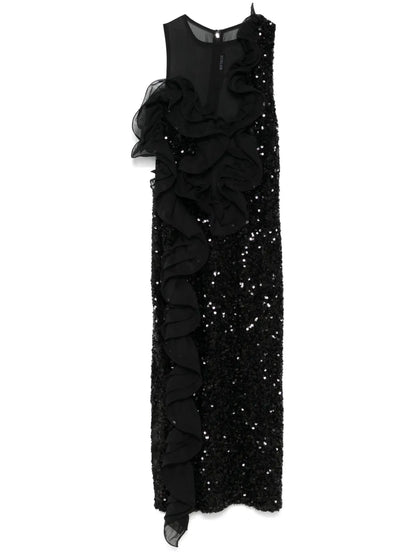 Ruffled-Detailing Sequinned Midi Dress