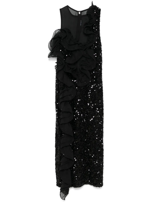 Ruffled-Detailing Sequinned Midi Dress