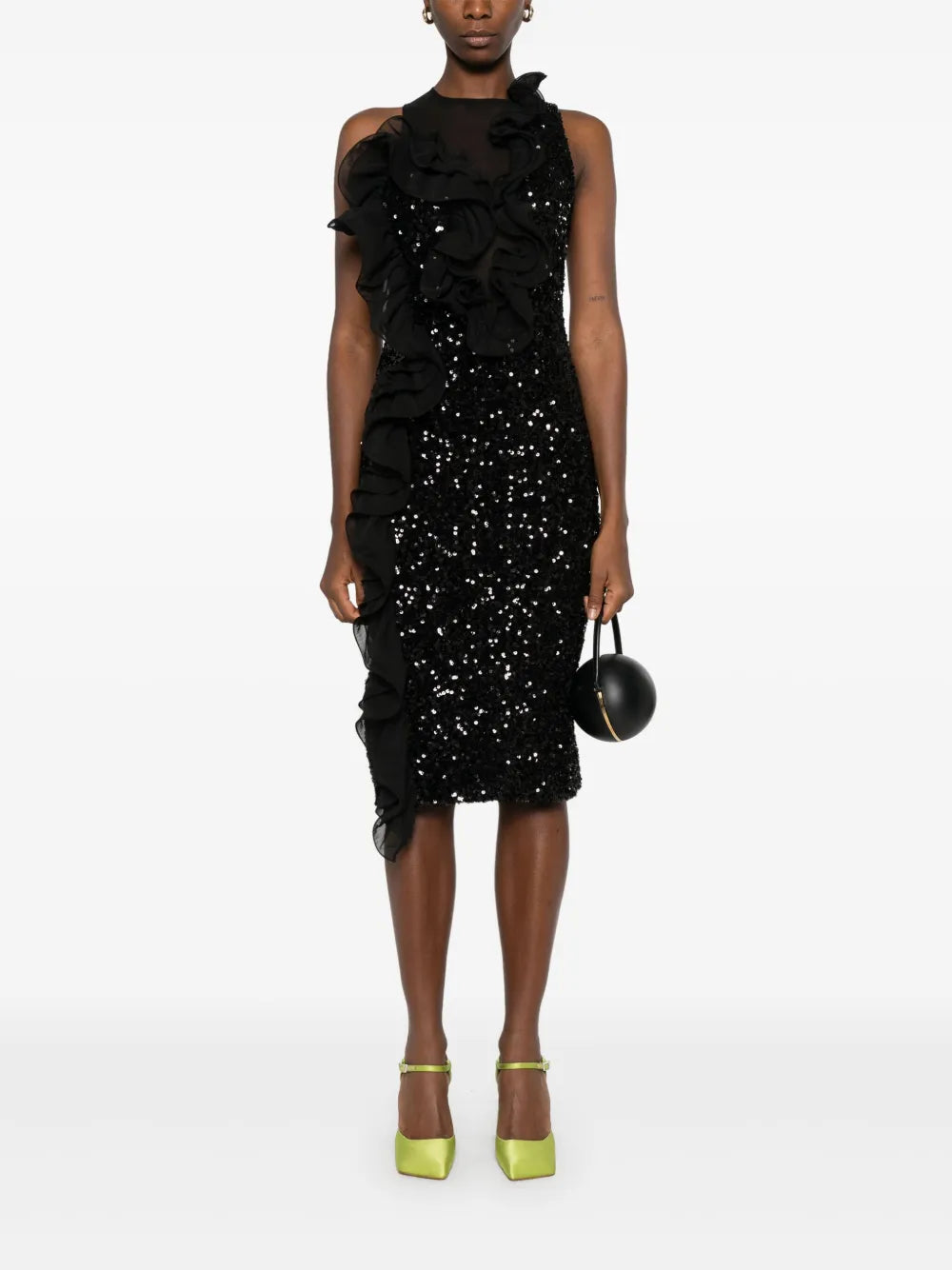 Ruffled-Detailing Sequinned Midi Dress