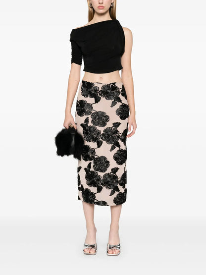 Flower Mesh Midi Skirt