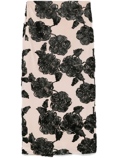 Flower Mesh Midi Skirt