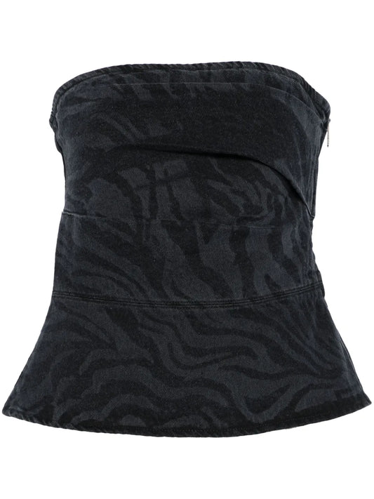 Zebra-Print Denim Top