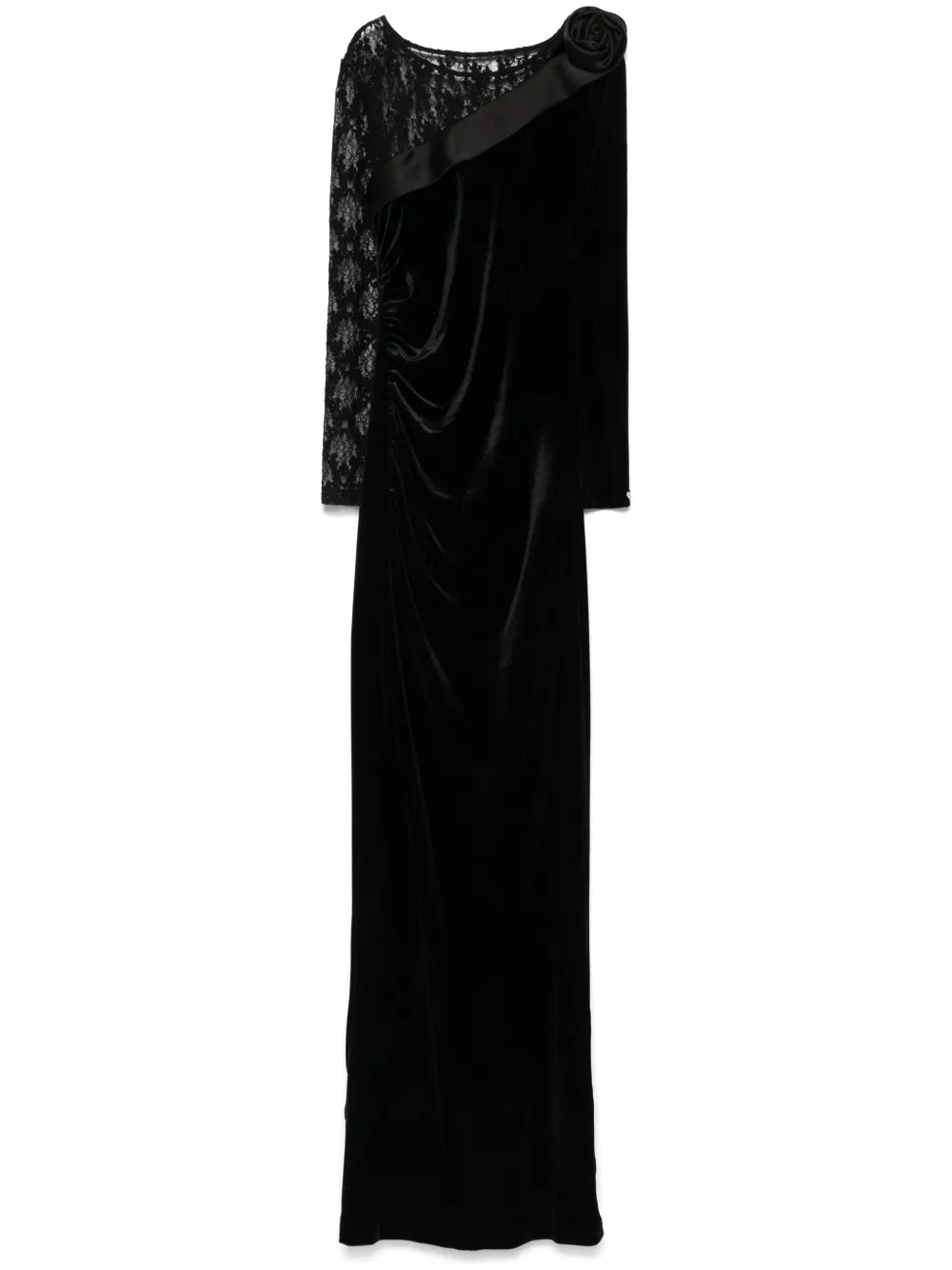 Lace-Insert Velvet Maxi Dress