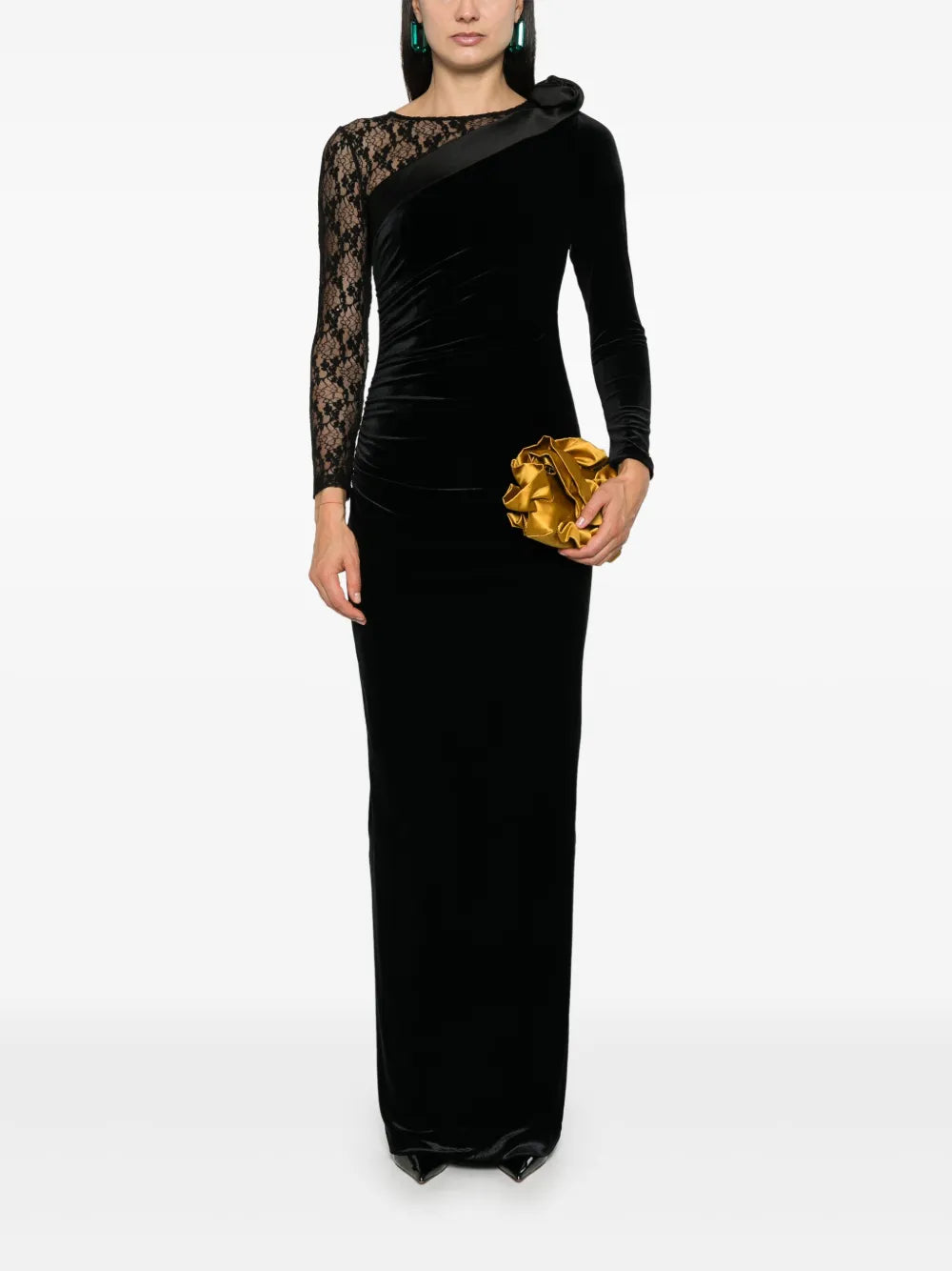 Lace-Insert Velvet Maxi Dress