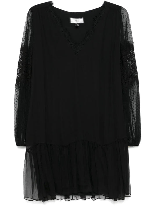 Semi Sheer-Sleeve Mini Dress