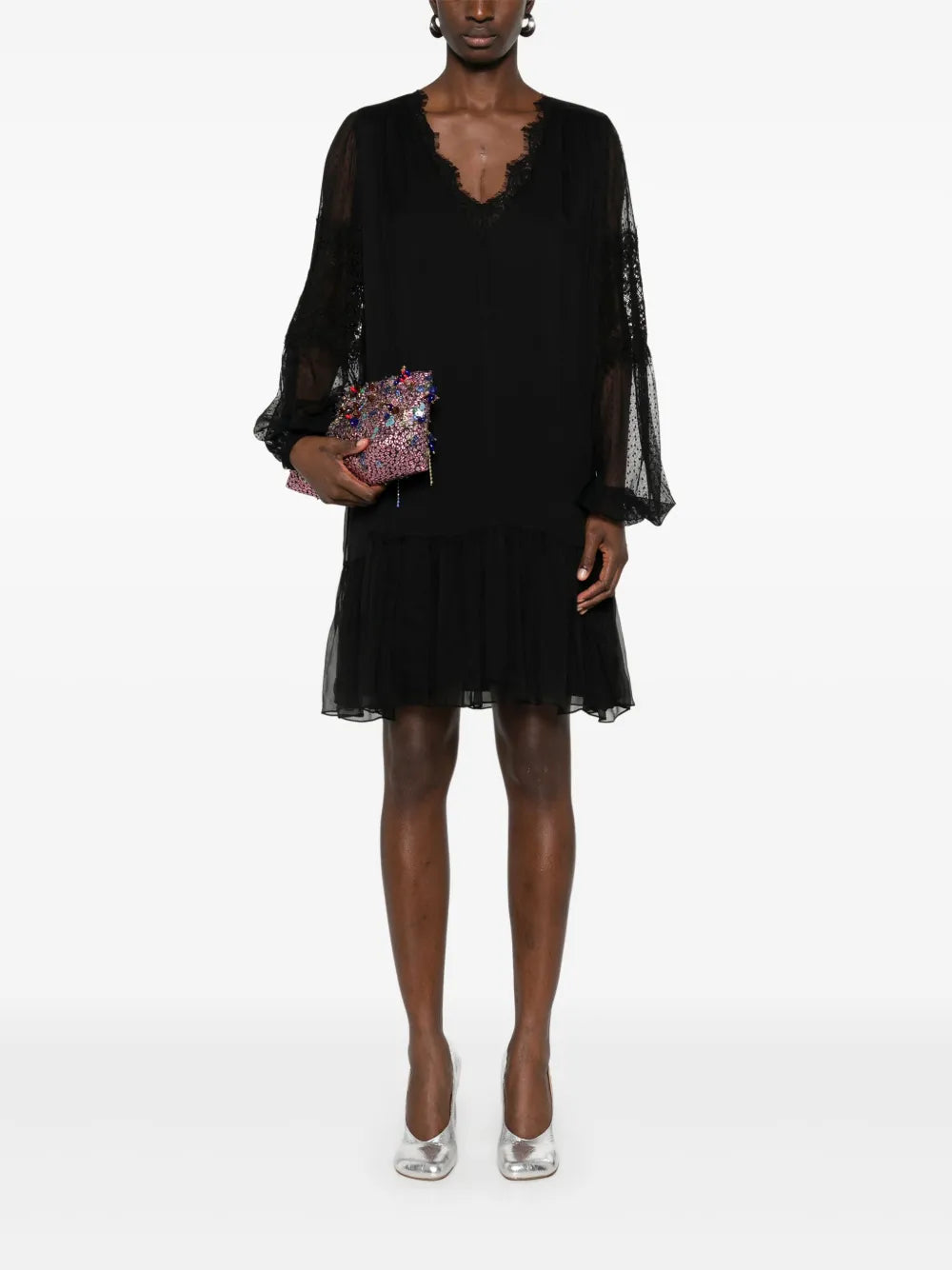 Semi Sheer-Sleeve Mini Dress