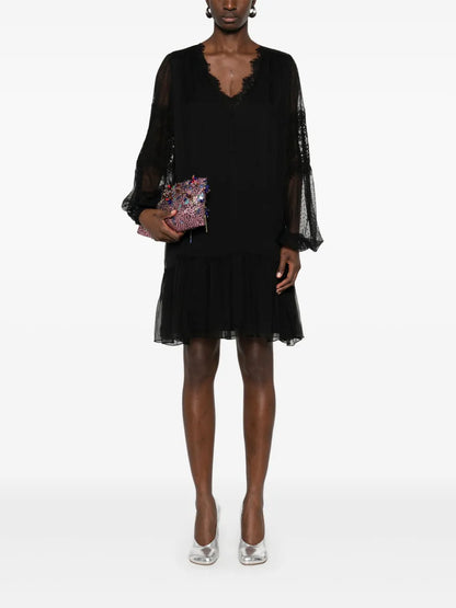 Semi Sheer-Sleeve Mini Dress