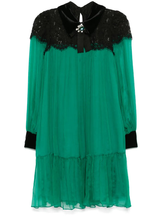 Lace-Panelled Silk Midi Dress