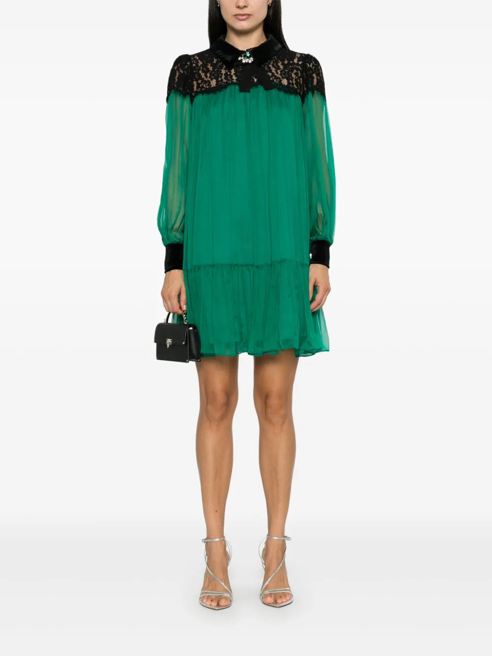 Lace-Panelled Silk Midi Dress