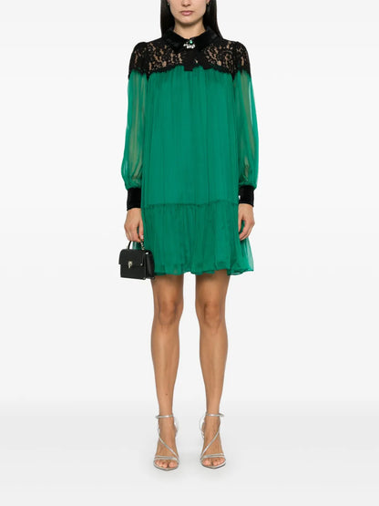 Lace-Panelled Silk Midi Dress