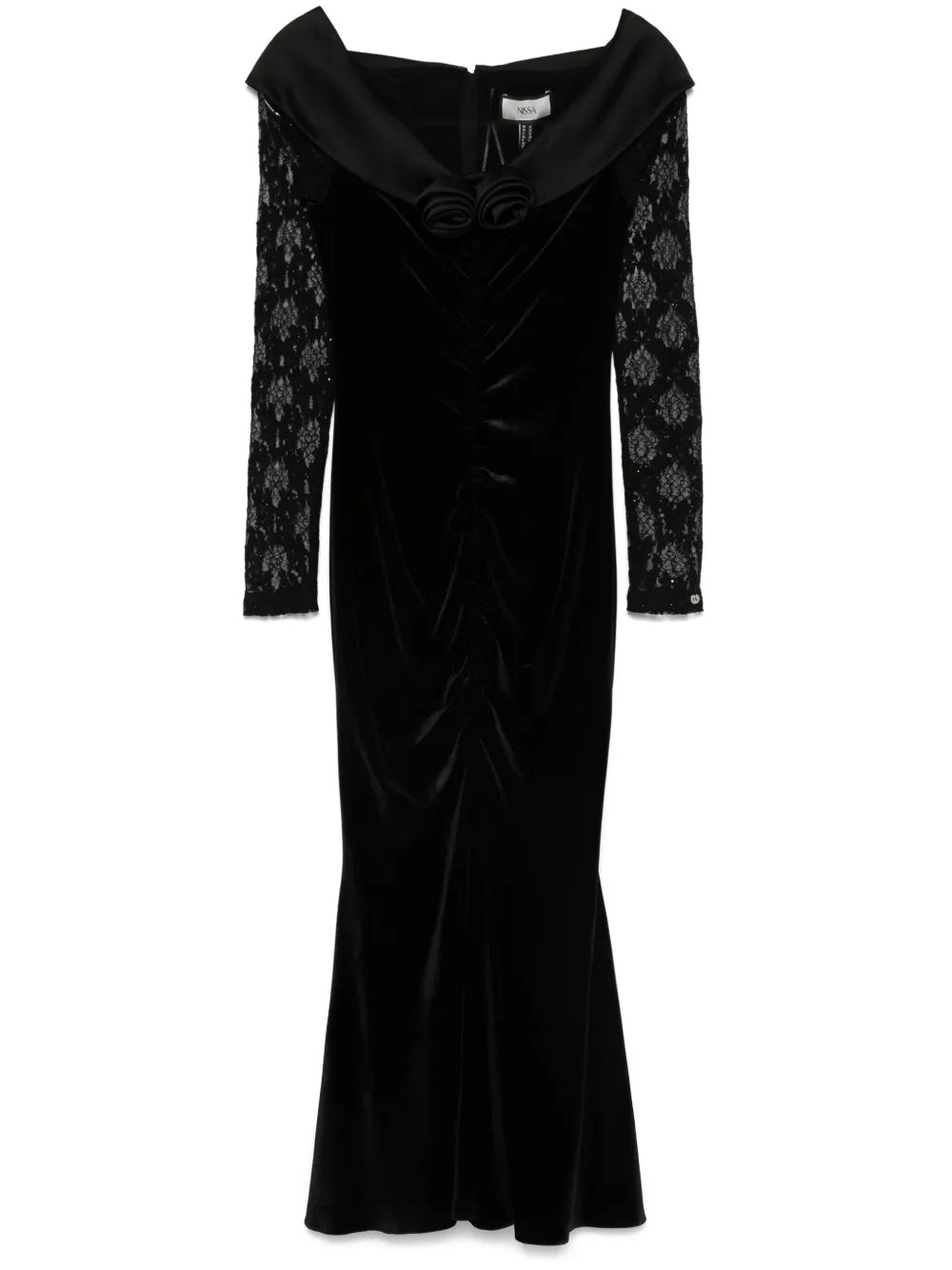Floral-Appliqué Velvet Midi Dress