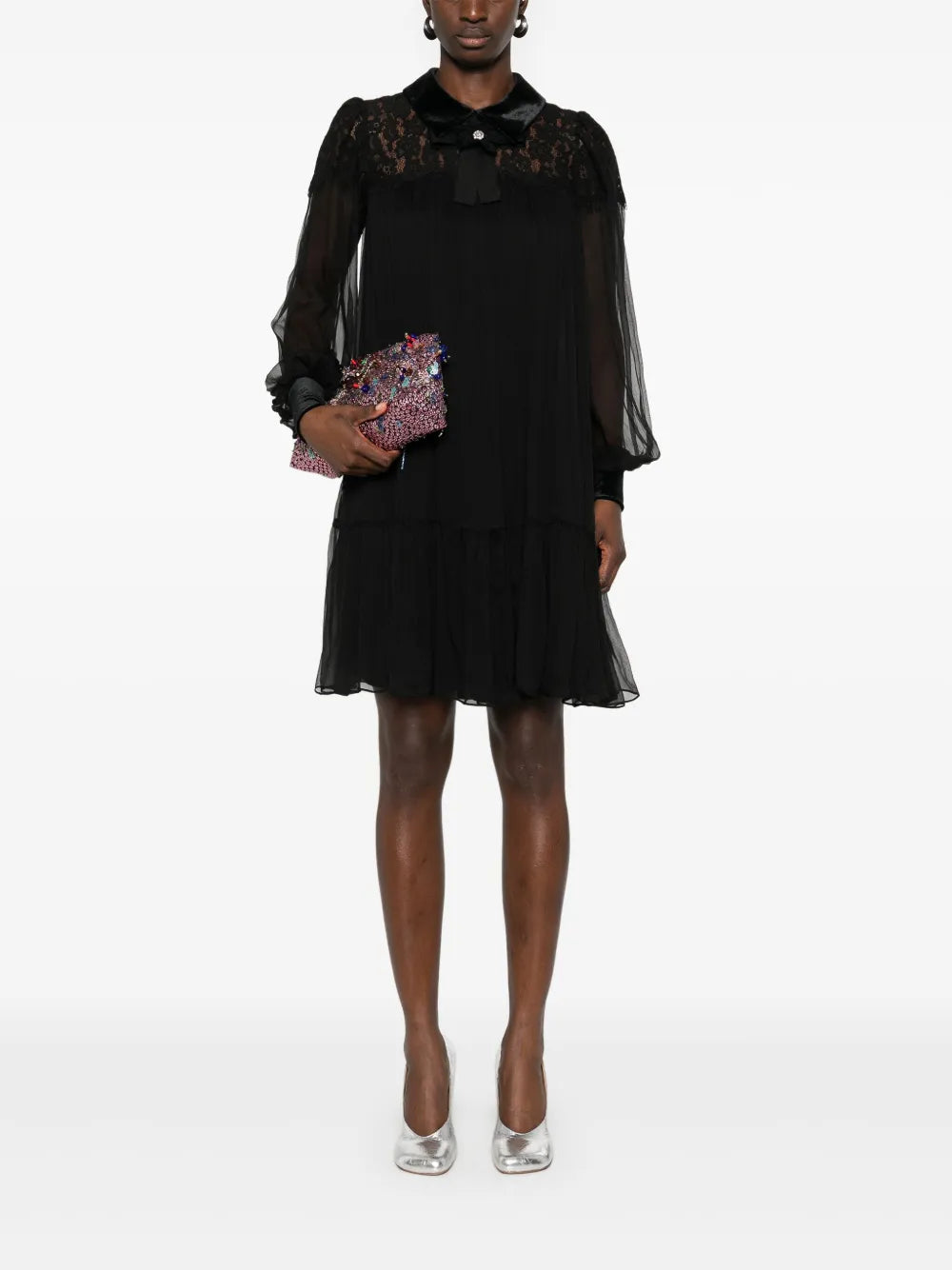 Lace-Panel Silk Midi Dress