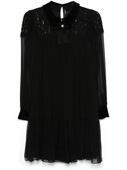 Lace-Panel Silk Midi Dress