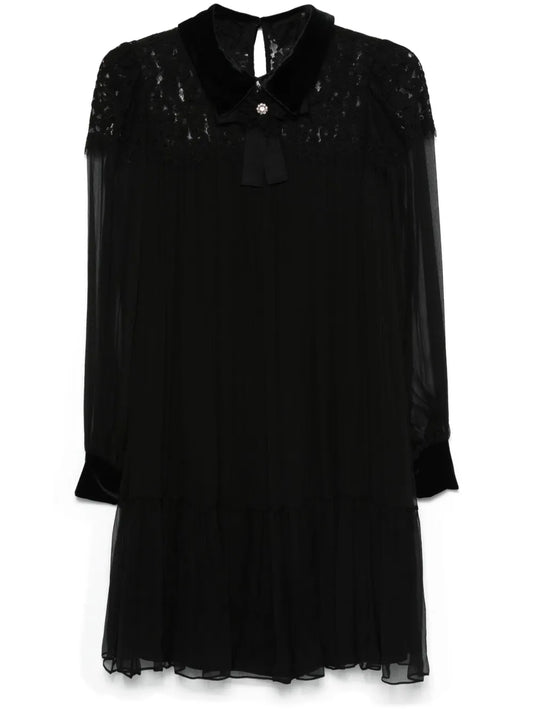 Lace-Panel Silk Midi Dress
