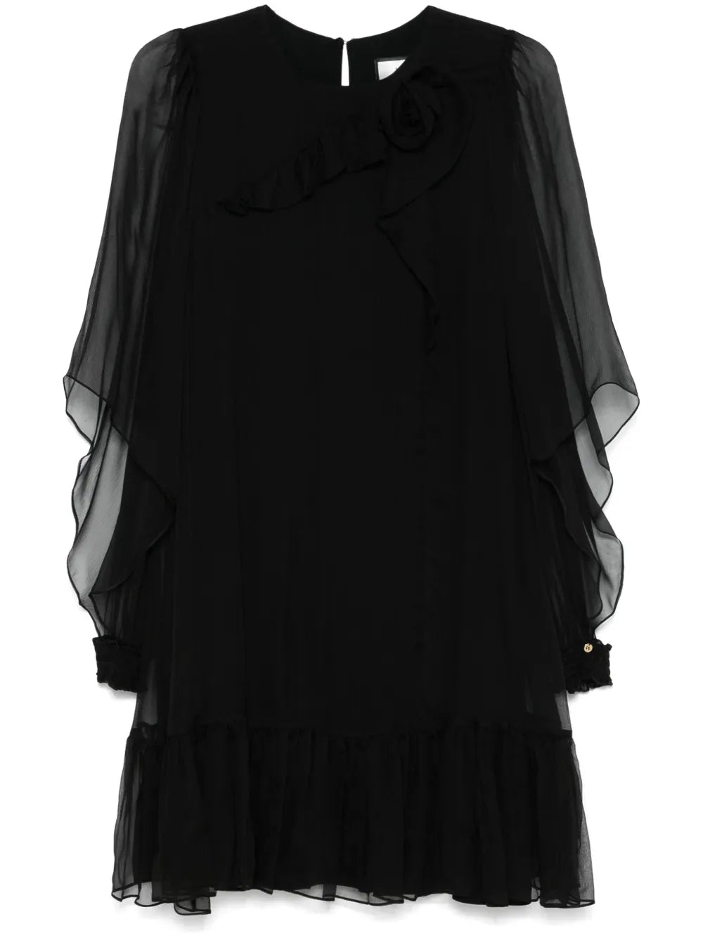 Floral-Appliqué Silk Midi Dress