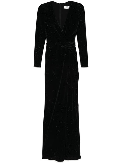 Glitter-Detail Velvet Maxi Dress