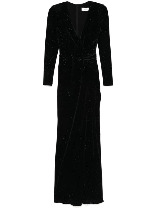Glitter-Detail Velvet Maxi Dress
