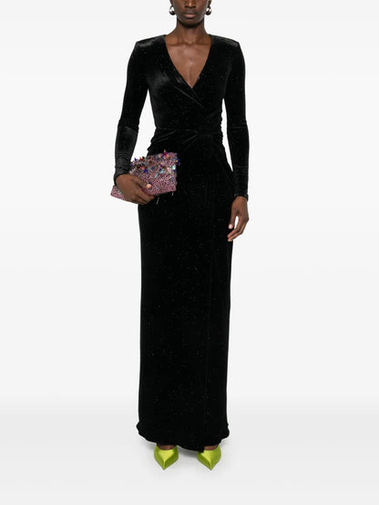 Glitter-Detail Velvet Maxi Dress