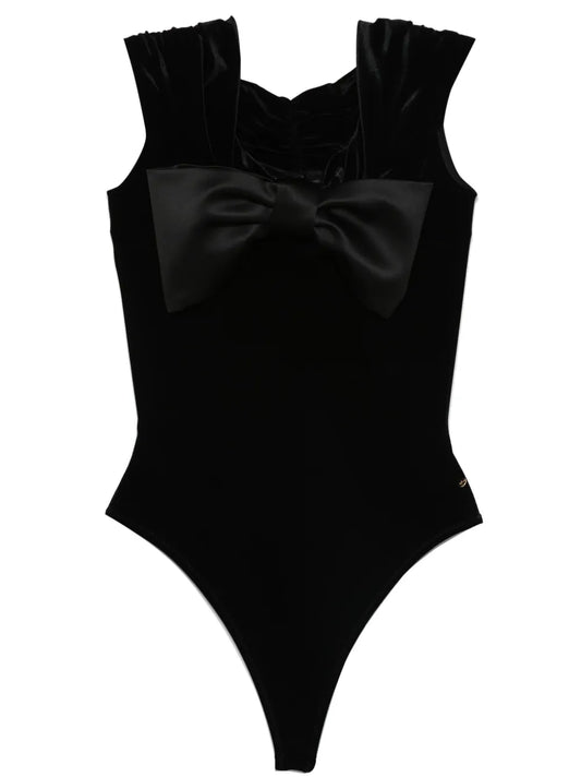 Bow-Detail Velvet Bodysuit