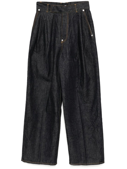 Pleated Straight-Leg Jeans