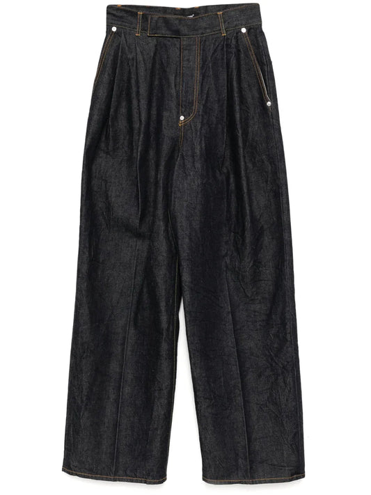 Pleated Straight-Leg Jeans