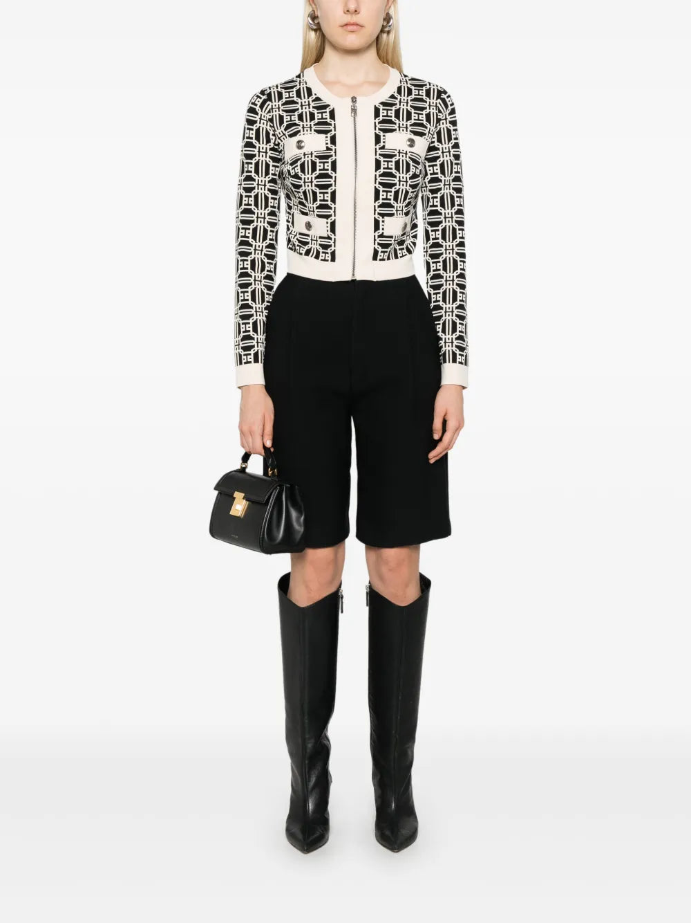 Logo-Jacquard Cropped Cardigan