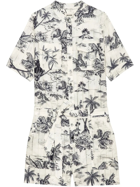 Tropical Island-Print Playsuit