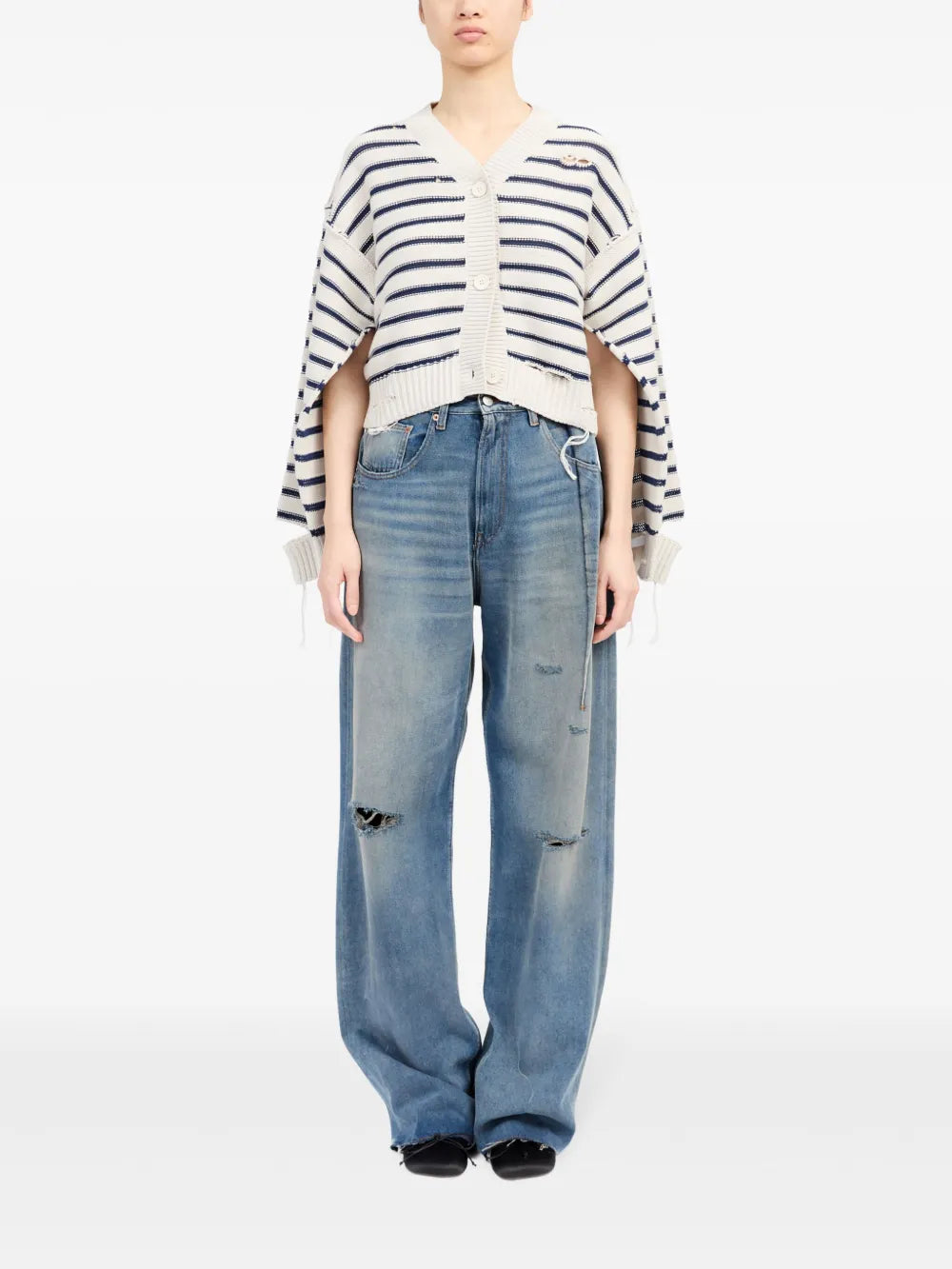 Striped Cotton Knit Cardigan