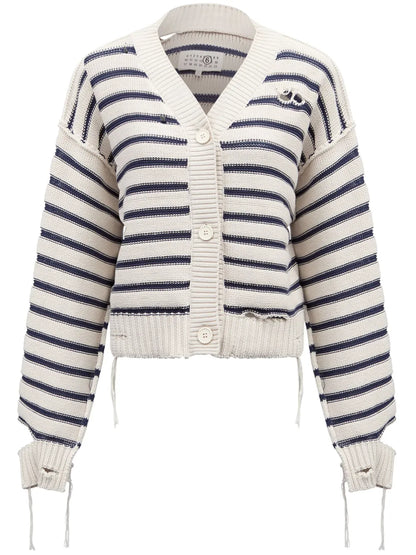 Striped Cotton Knit Cardigan