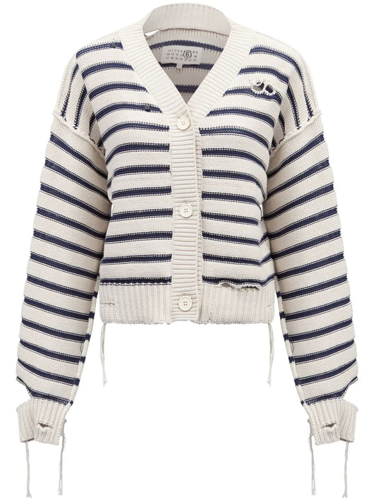 Striped Cotton Knit Cardigan