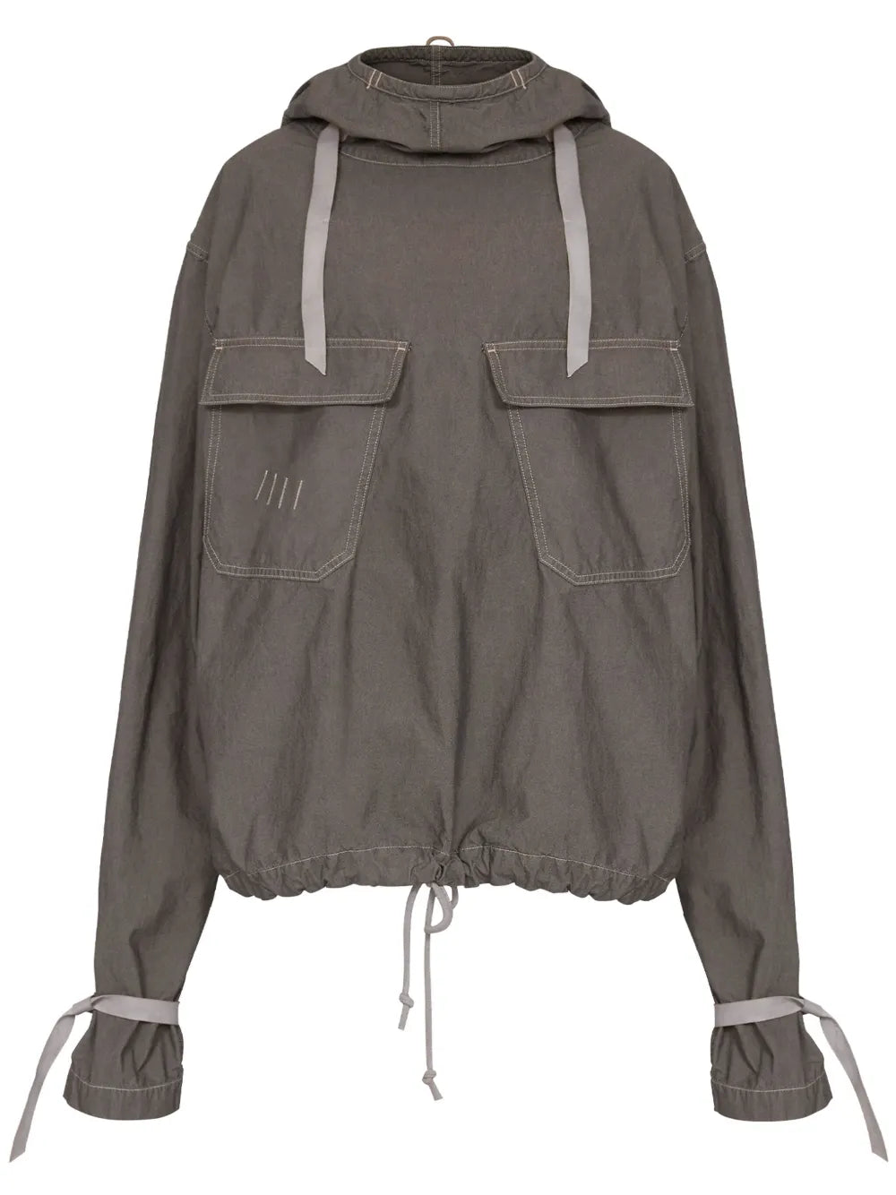 Hooded Drawstring-Waist Denim Jacket