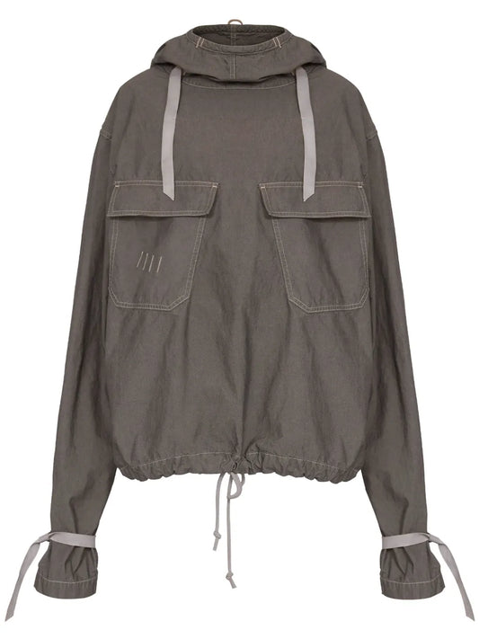 Hooded Drawstring-Waist Denim Jacket