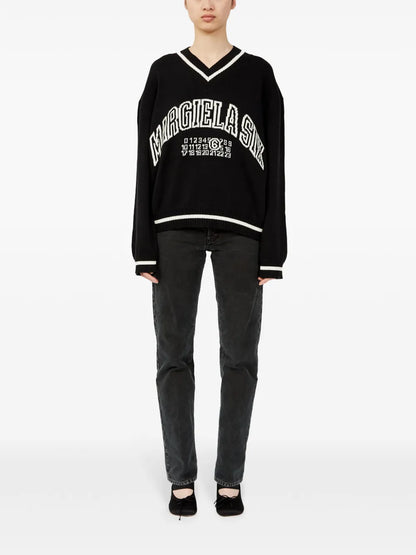 Logo-Knit V-Neck Jumper
