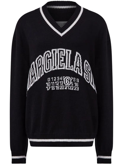 Logo-Knit V-Neck Jumper