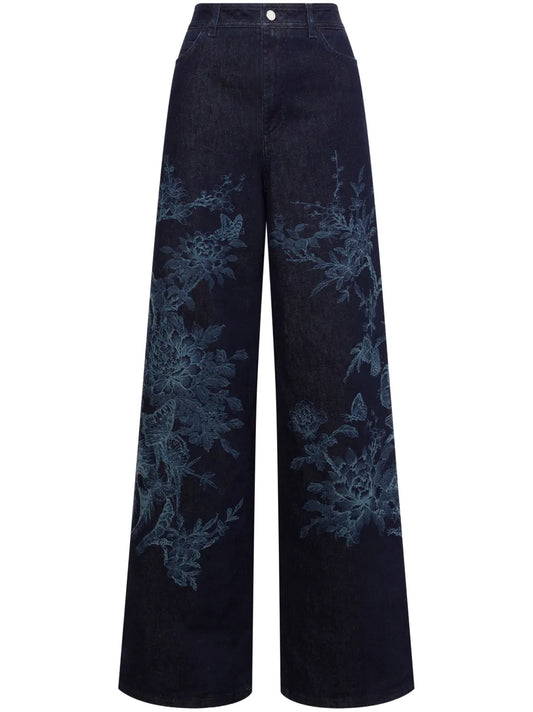 Floral-Print Jeans