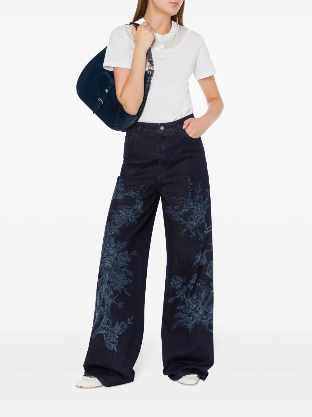 Floral-Print Jeans
