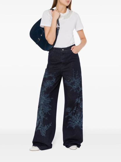 Floral-Print Jeans