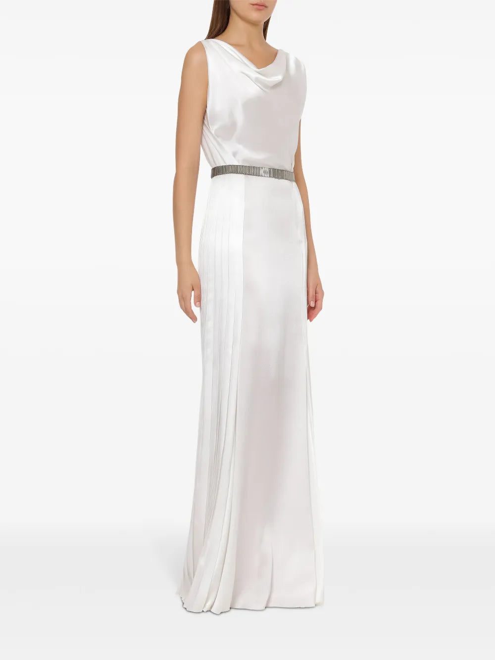 Pleat-Detail Satin Dress