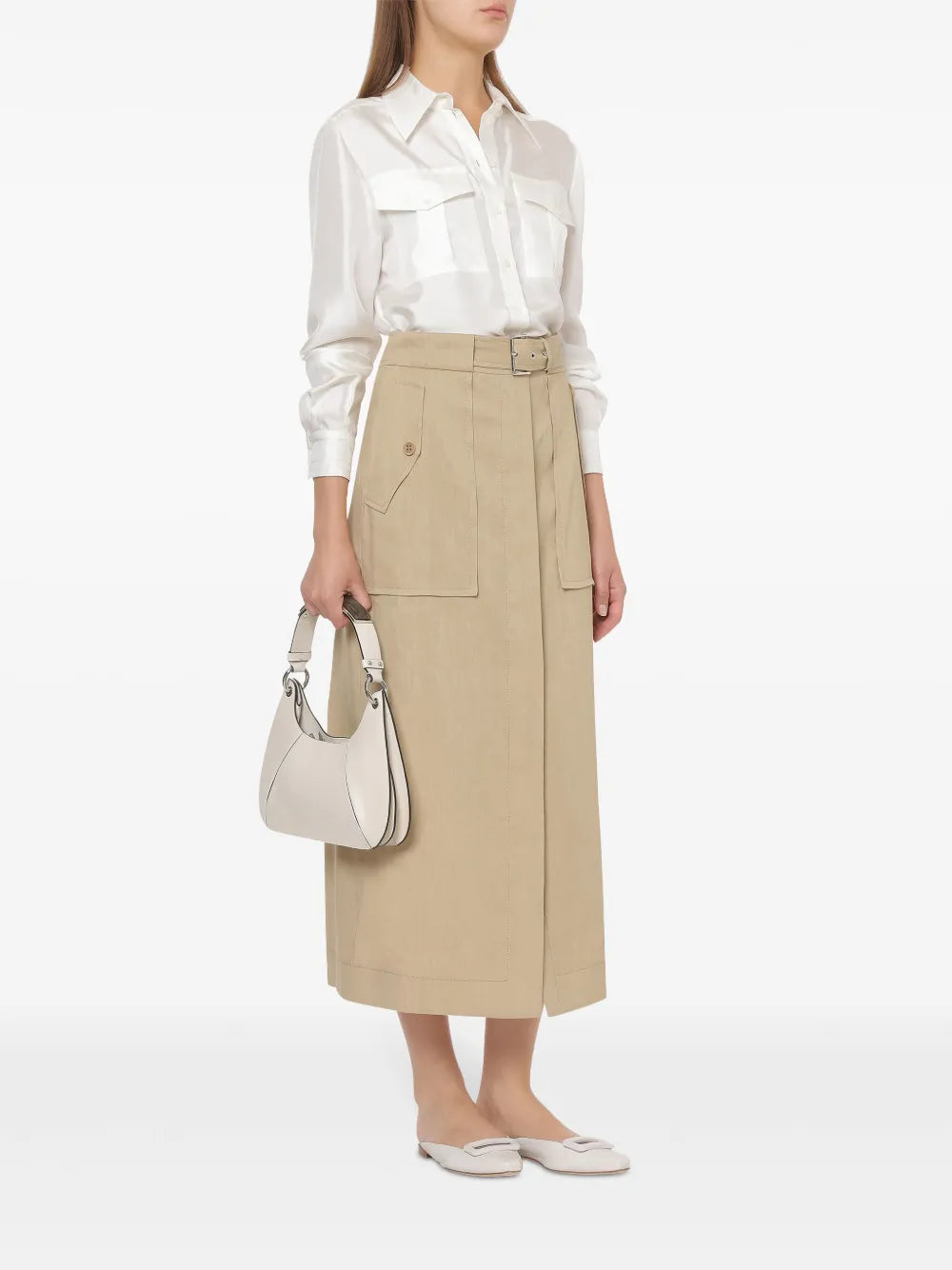 High-Waisted Buckled Straight Skirt