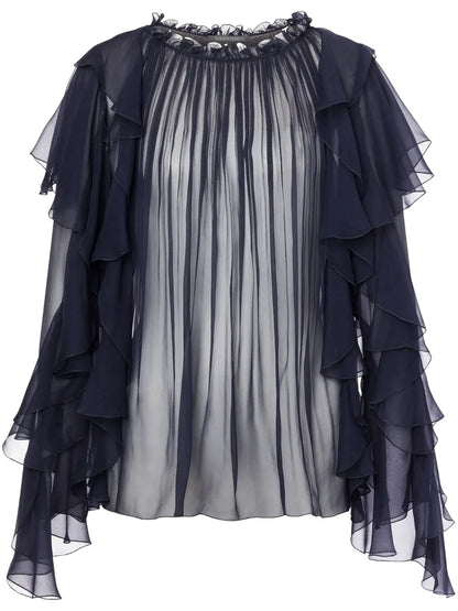 Ruffle-Detail Silk Blouse