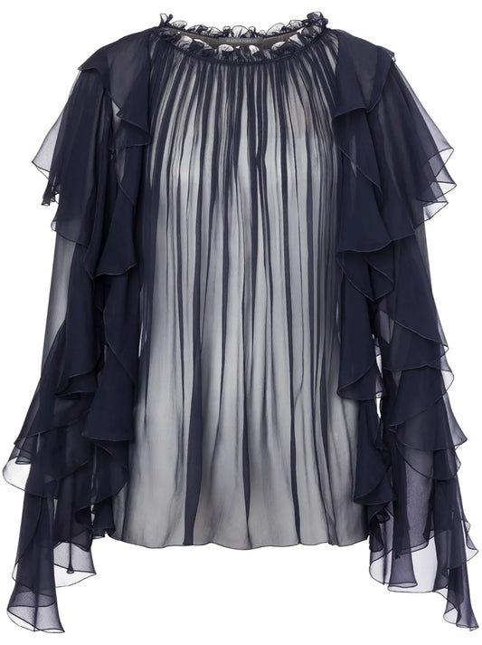Ruffle-Detail Silk Blouse