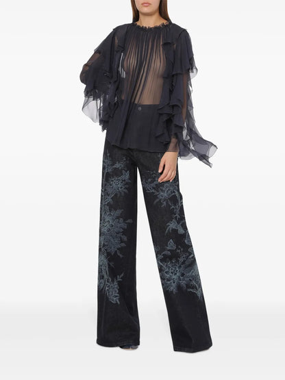 Ruffle-Detail Silk Blouse