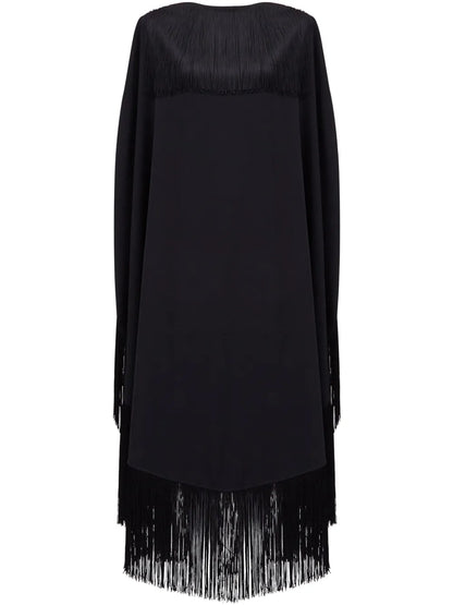 Fringe-Detail Belted Midi Dress