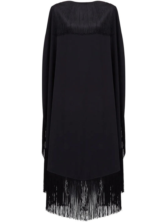 Fringe-Detail Belted Midi Dress