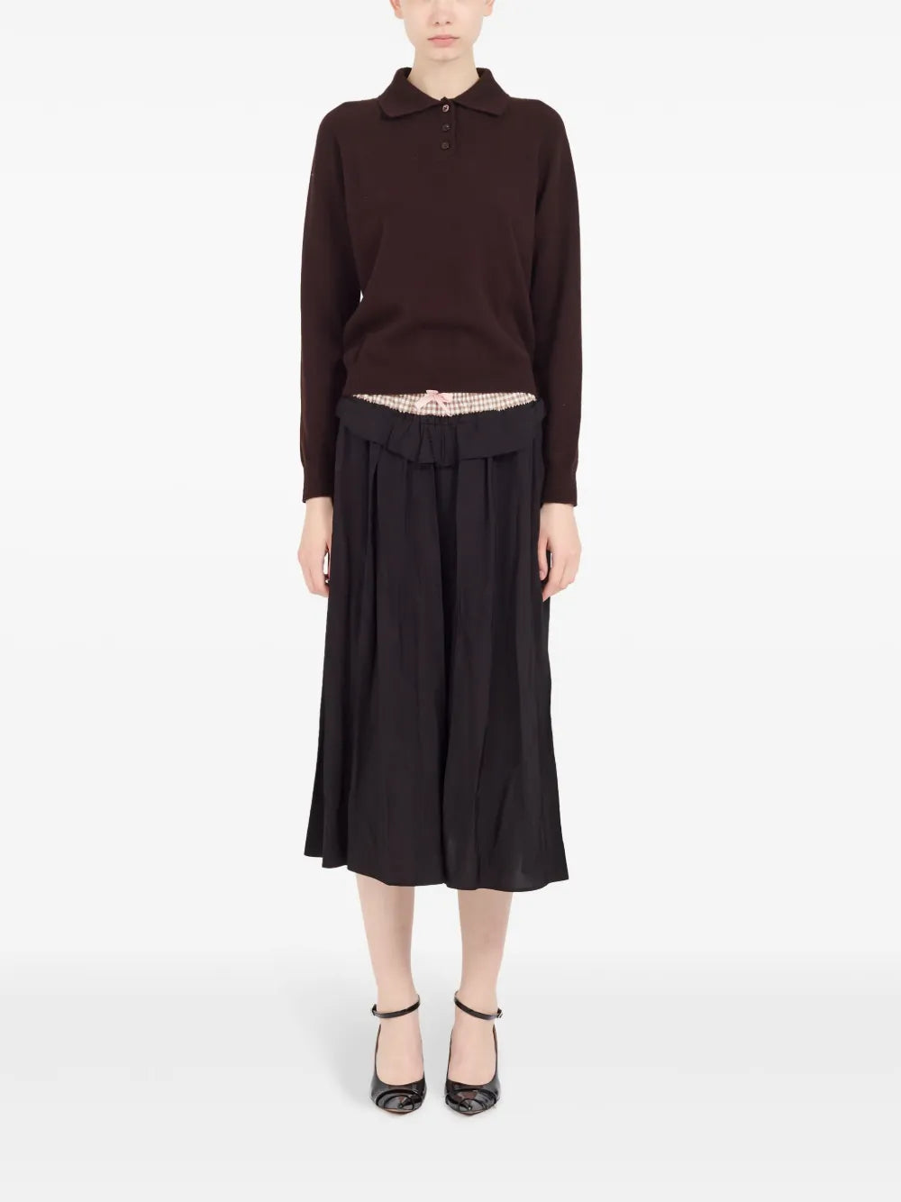 Polo Collar Ribbed Knit Top